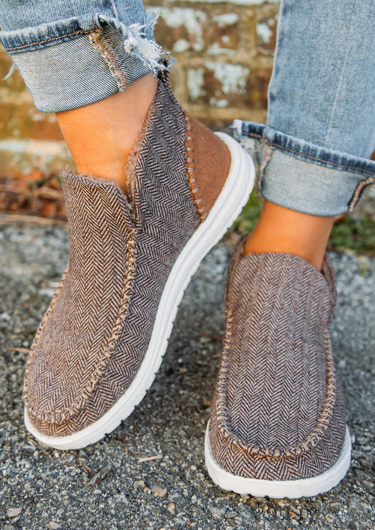 Patchwork Round Toe Flat Canvas Sneakers - Brown, SCM005456