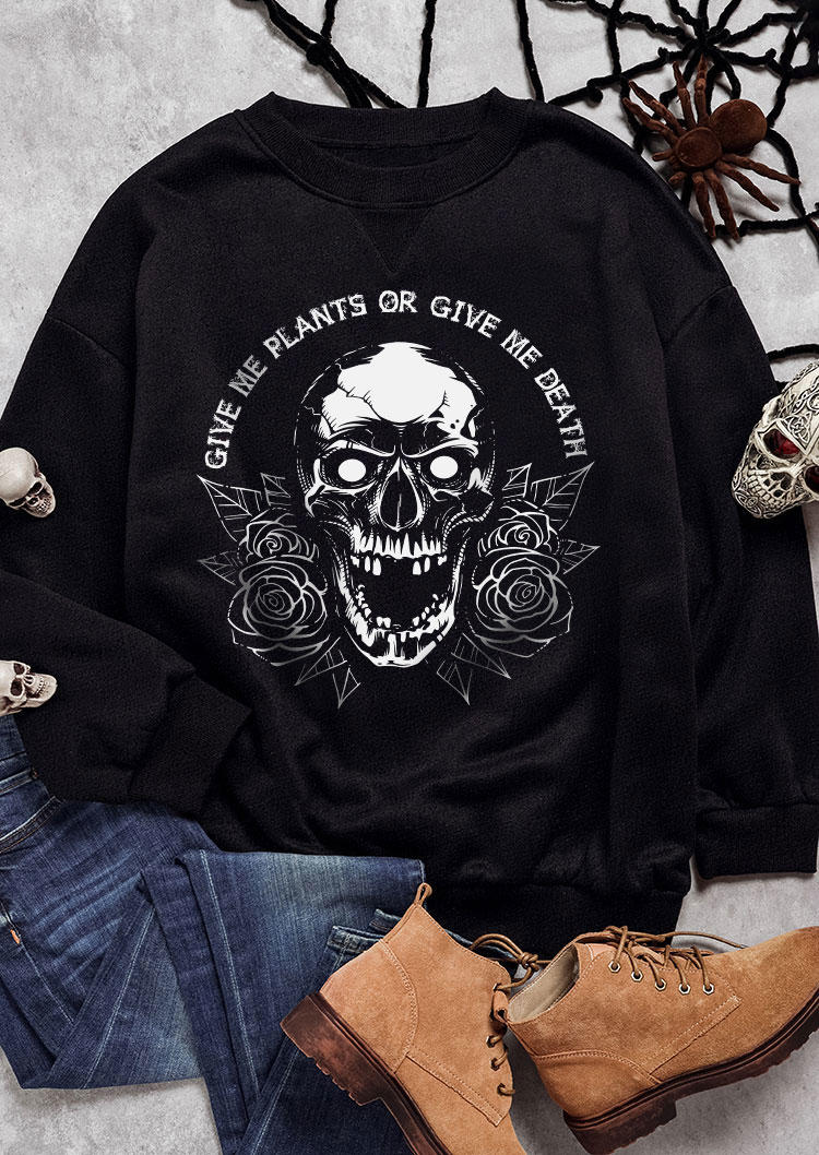 

Give Me Plants Or Give Me Death Skull Rose Sweatshirt - Black, SCM005486