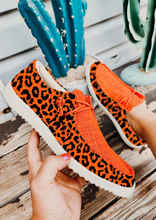 Leopard Slip On Flat Sneakers Orange Bellelily