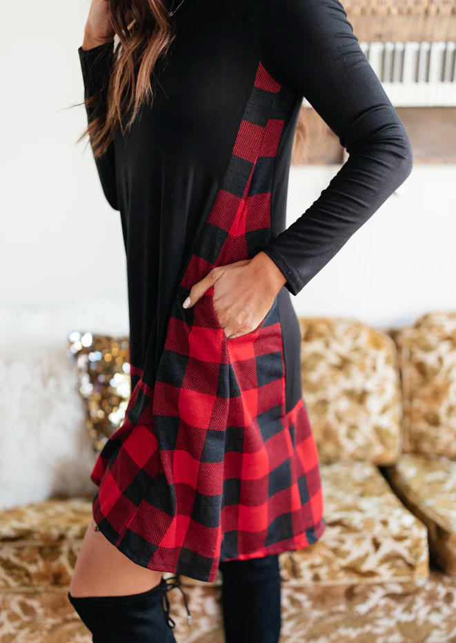 

Buffalo Plaid Long Sleeve O-Neck Mini Dress, Multicolor, SCM005514