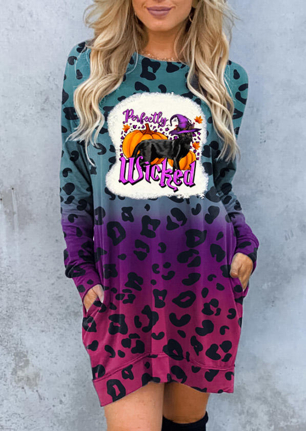 

Halloween Perfectly Wicked Leopard Gradient Pocket Mini Dress, Multicolor, SCM005595