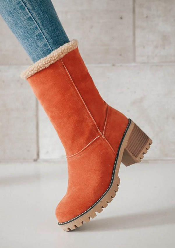 Winter Fur Warm Mid-Calf Snow Boots - Orange
