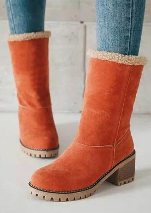 Winter Fur Warm Mid-Calf Snow Boots - Orange
