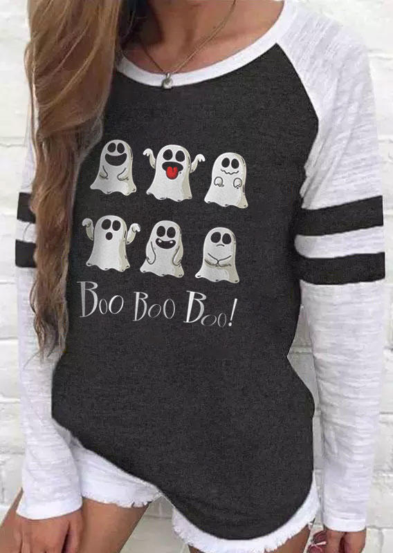 

Halloween Boo Ghost Long Sleeve T-Shirt Tee - Gray, SCM005679