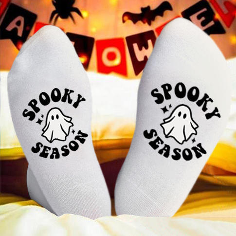 Halloween Spooky Season Casual Crew Socks - White