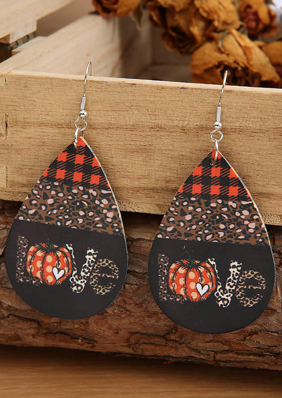 

Thanksgiving Love Pumpkin Leopard Plaid Earrings, Multicolor, SCM005283