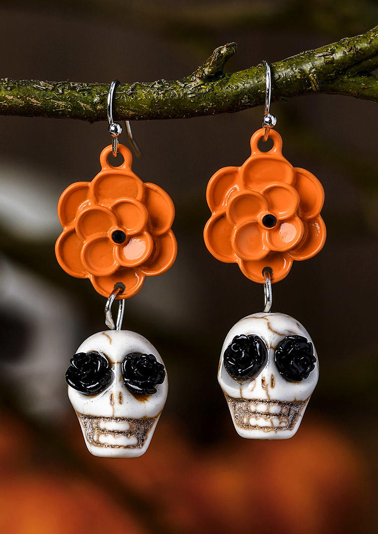 

Halloween Skull Floral Earrings, Multicolor, SCM005289