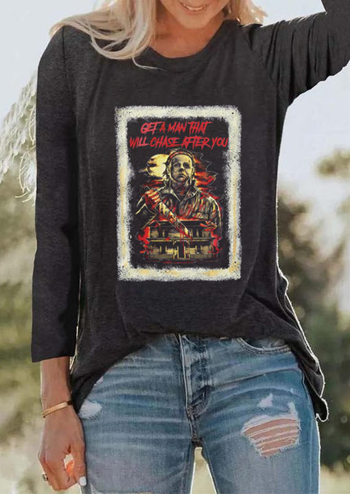 

Halloween Get A Man That Will Chase After You T-Shirt Tee - Dark Grey, Gray, SCM005429