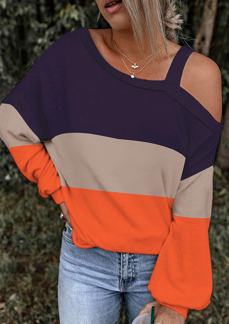 

Color Block One Sided Cold Shoulder Blouse, Multicolor, SCM005557