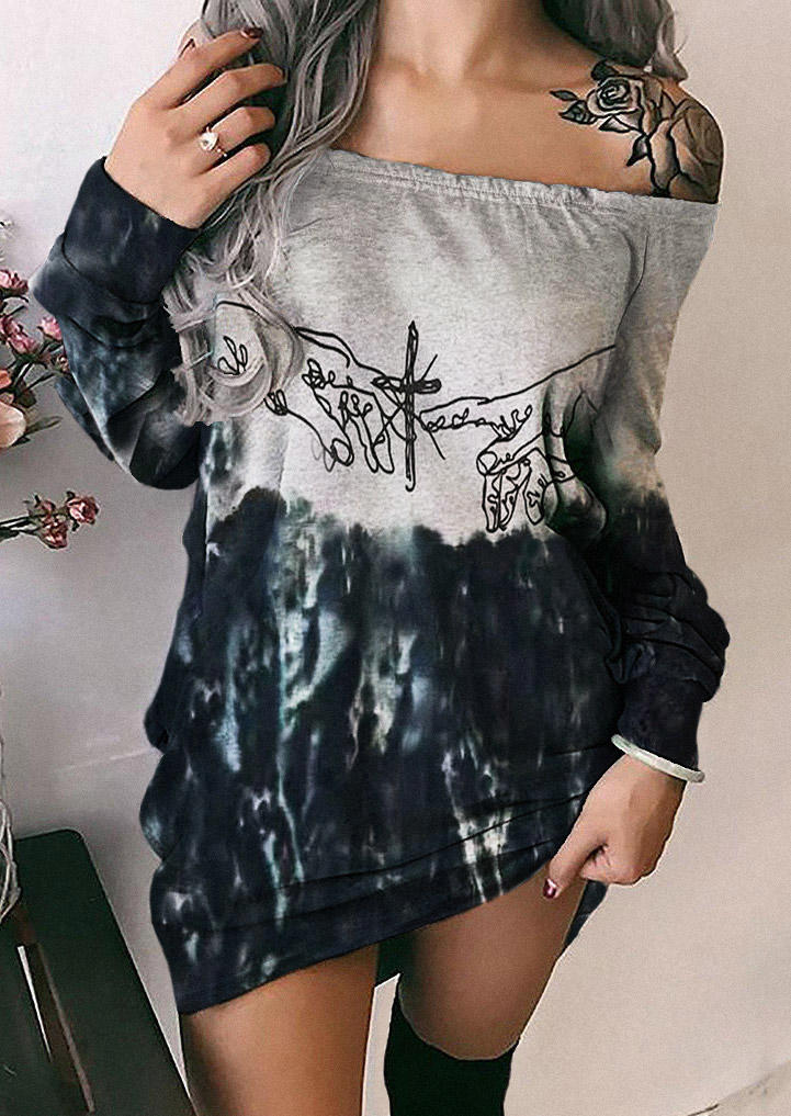 

Cross Tie Dye Off Shoulder Mini Dress, Multicolor, SCM005575
