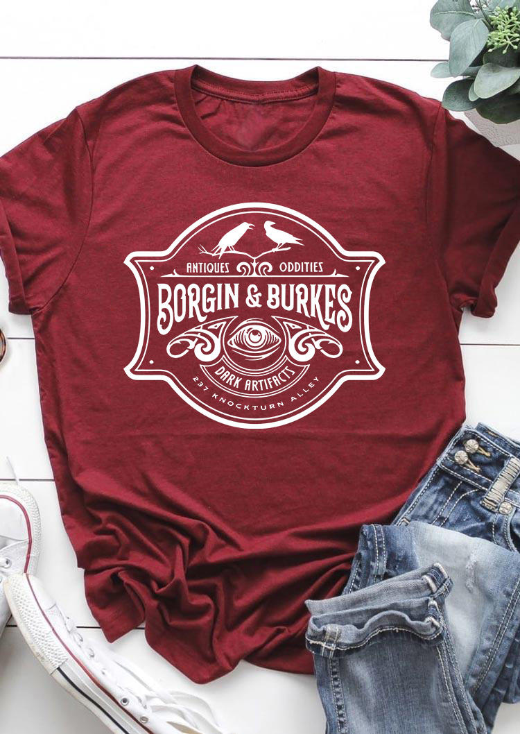 Borgin & Burkes O-Neck T-Shirt Tee - Burgundy