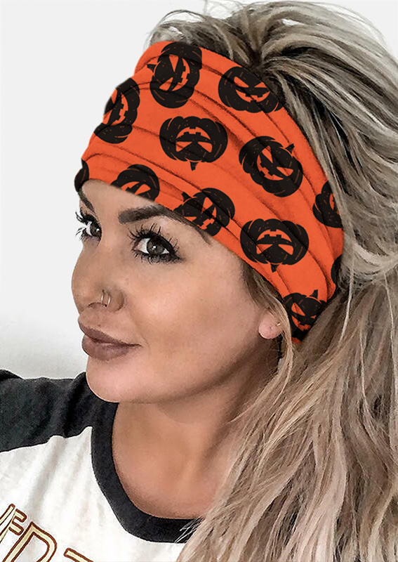 

Halloween Pumpkin Face Wide Headband, Orange, SCM005604