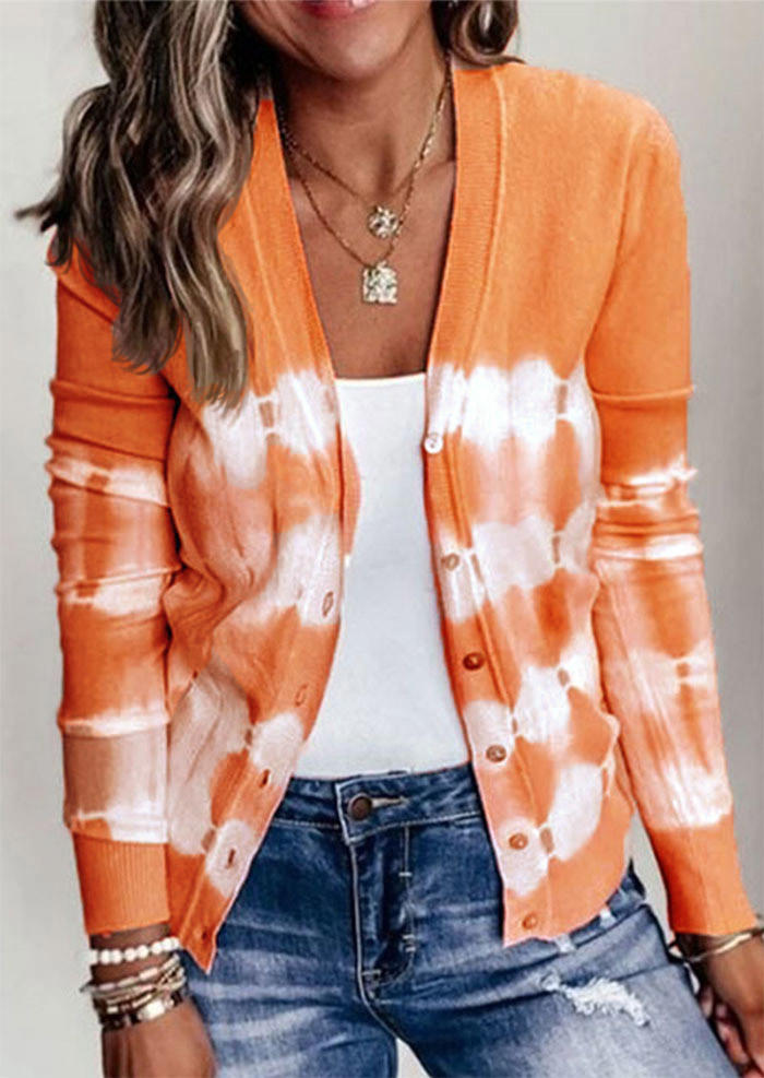 

Tie Dye Button Long Sleeve Cardigan - Orange, SCM005663