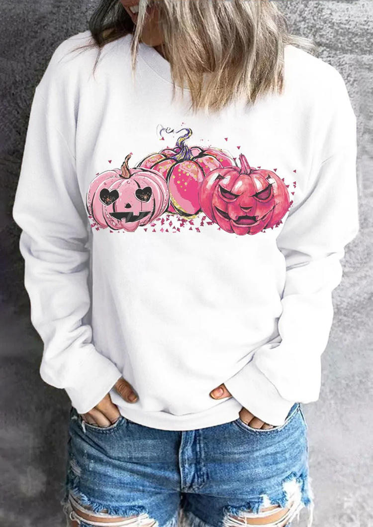 

Halloween Pumpkin Face O-Neck Sweatshirt - White, SCM005696