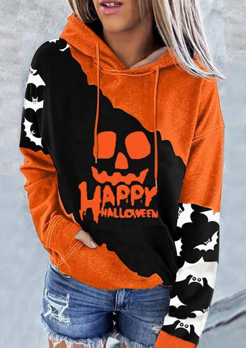 

Pumpkin Face Color Block Kangaroo Pocket Hoodie, Multicolor, SCM004921