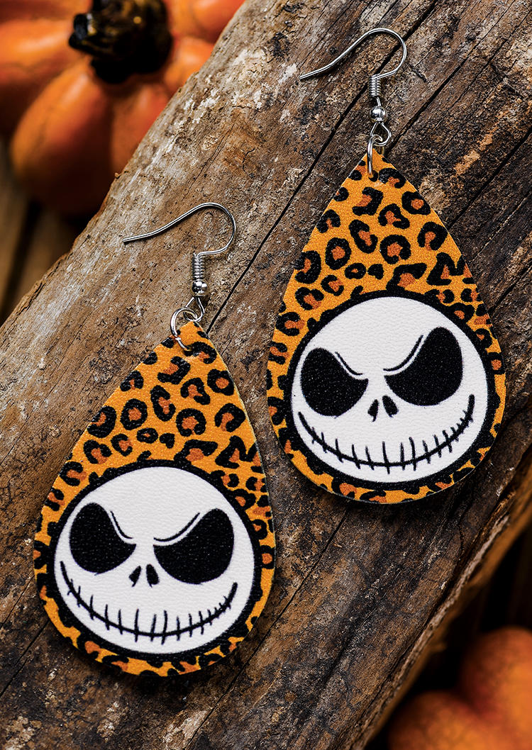 

Halloween Leopard Skull Hook Earrings, Multicolor, SCM005384