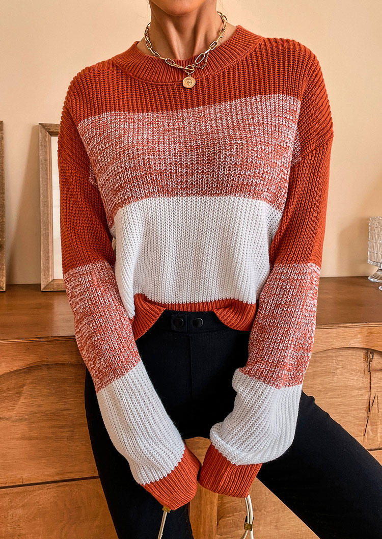 

Color Block Long Sleeve Sweater, Multicolor, SCM005545