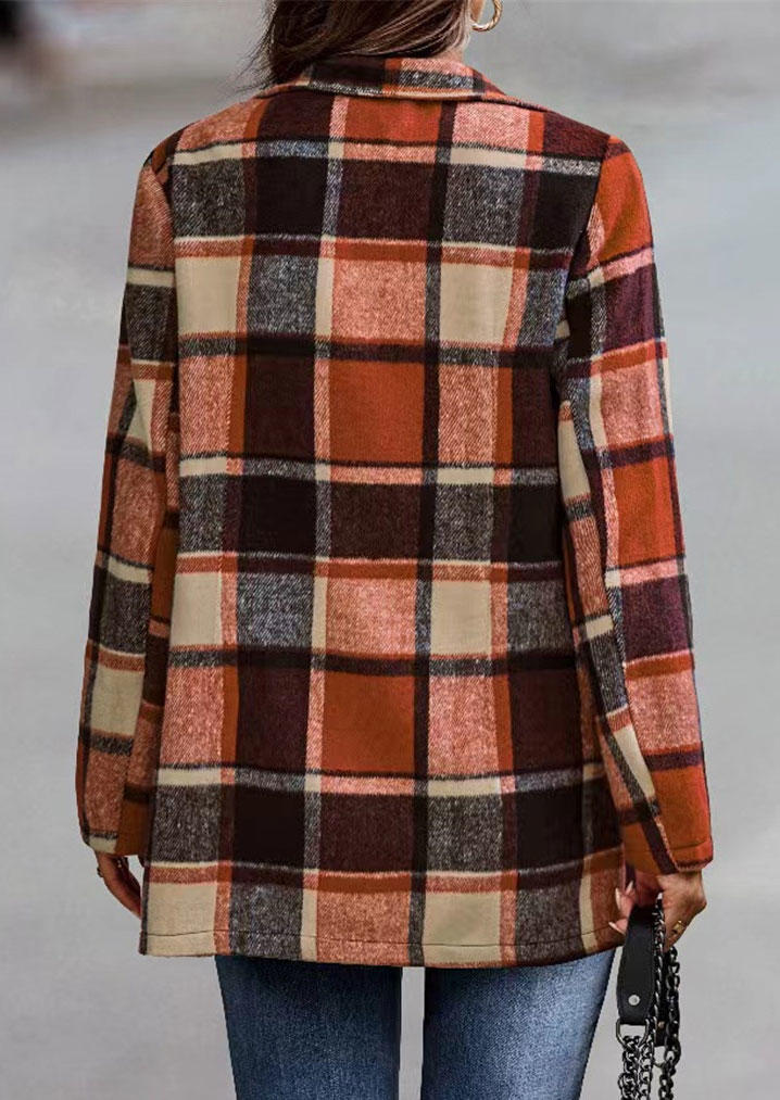 Colorful Plaid Pocket Long Sleeve Coat