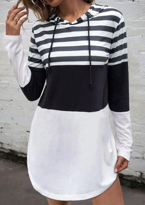 

Color Block Striped Hooded Mini Dress, Multicolor, SCM005661