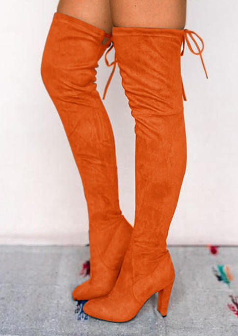 Tie Over Knee Heeled Boots - Orange