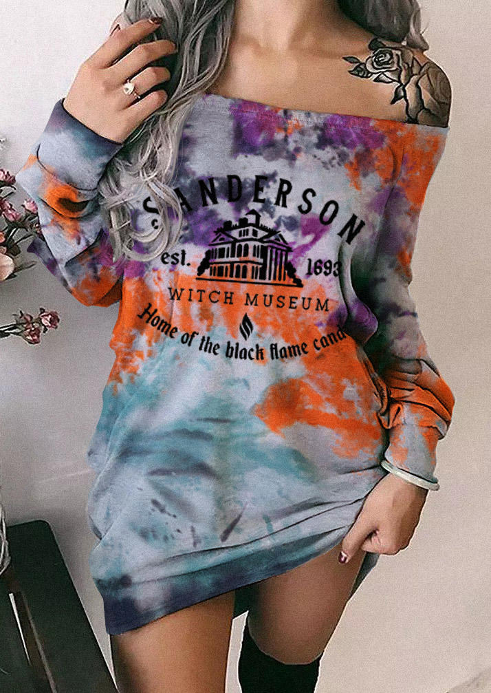 Halloween Witch Museum Home Of The Black Flame Candle Tie Dye Sweatshirt Mini Dress
