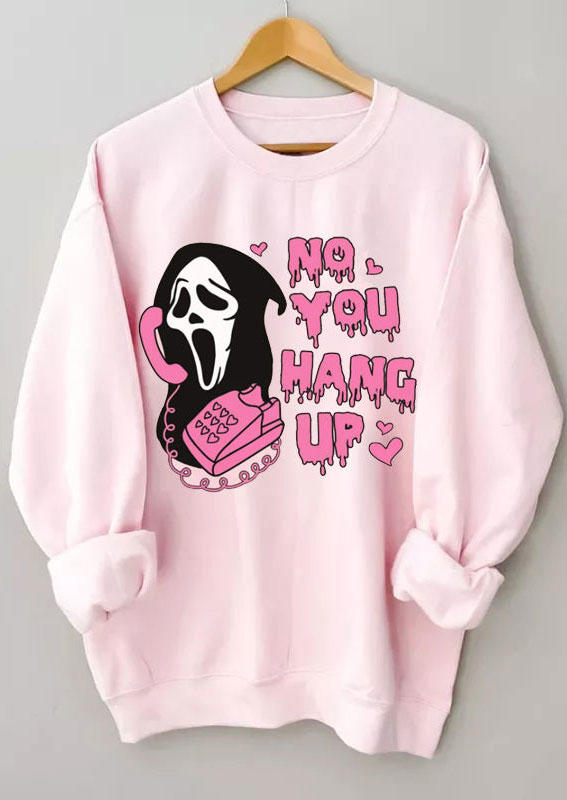 

No You Hang Up Ghost Pullover Sweatshirt - Pink, SCM005727
