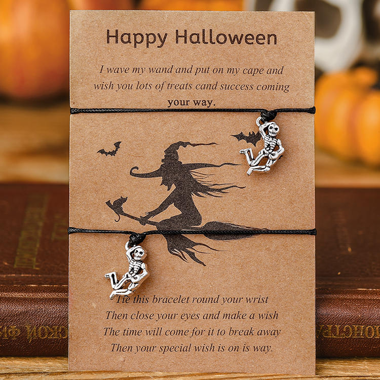 2Pcs Happy Halloween Witch Skeleton Bracelet Set
