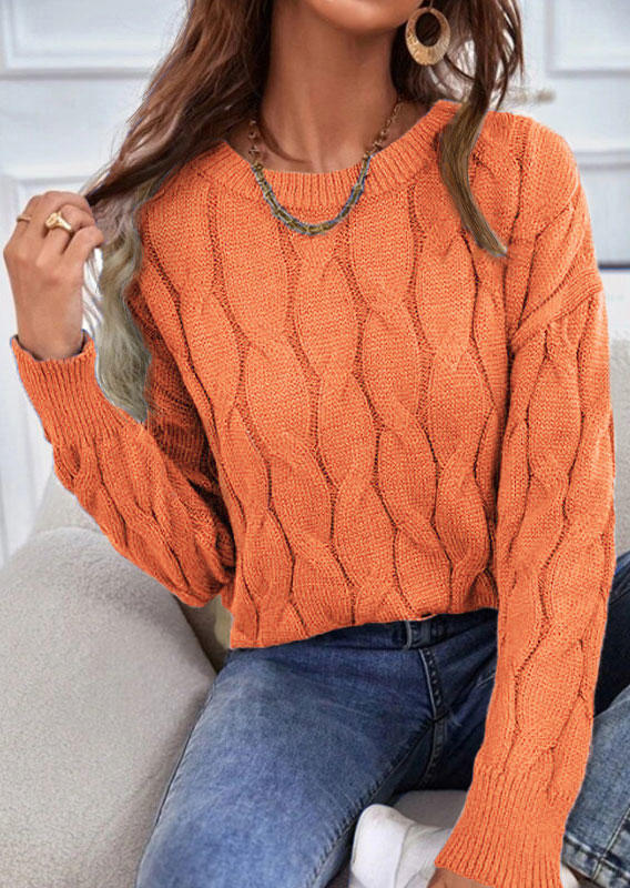 

Crochet O-Neck Long Sleeve Sweater - Orange, SCM005324