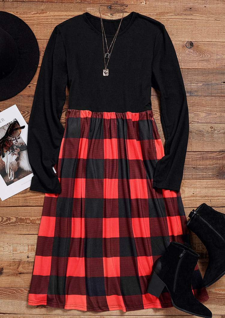 Buffalo Plaid Ruffled Long Sleeve Mini Dress