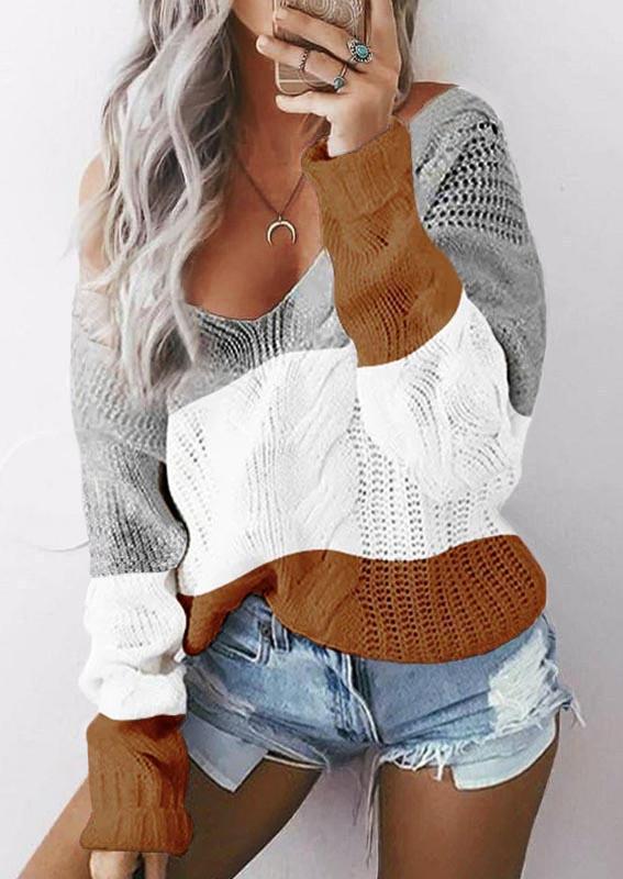 

Color Block Long Sleeve Sweater, Multicolor, SCM005490