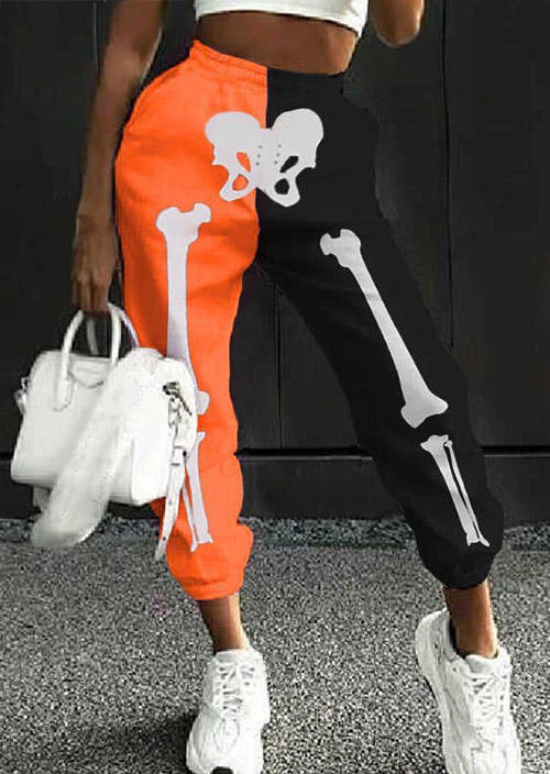 

Color Block Skeleton Pocket Sweatpants, Multicolor, SCM005494