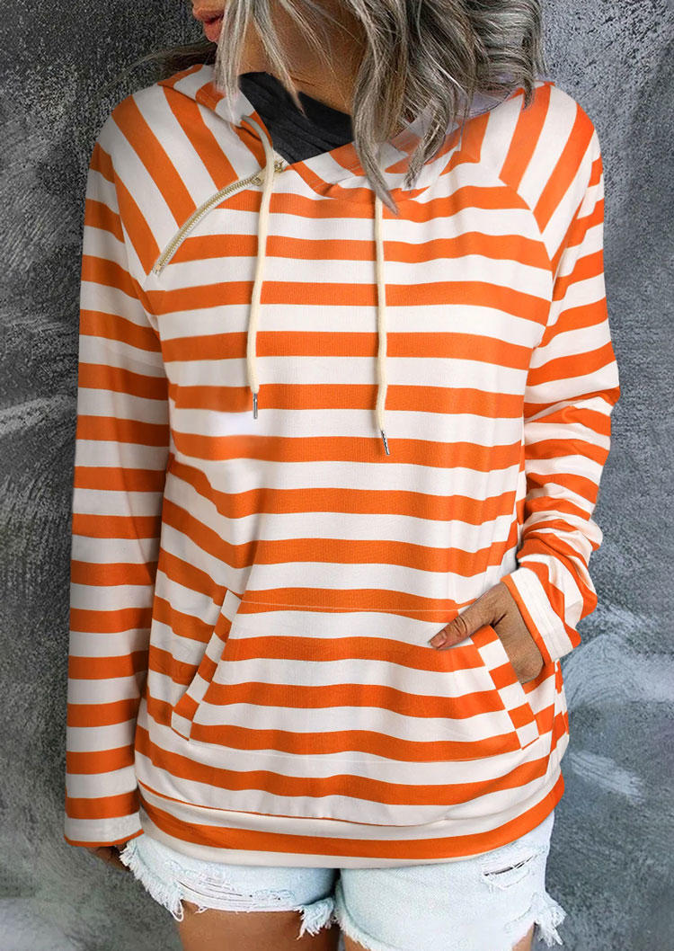 

Striped Zipper Kangaroo Pocket Hoodie, Multicolor, SCM005790