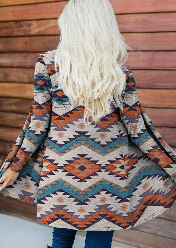 

Aztec Geometric Long Sleeve Open Front Cardigan, Multicolor, SCM005207