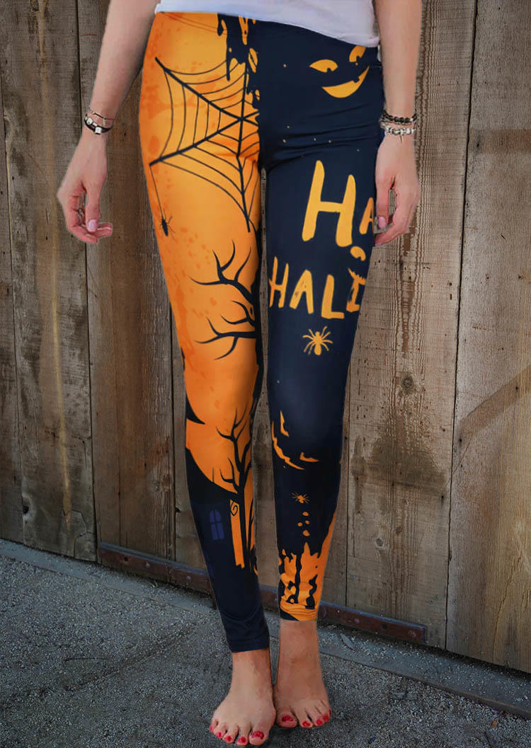 

Halloween Pumpkin Face Spiderweb High Waist Leggings, Multicolor, SCM005366