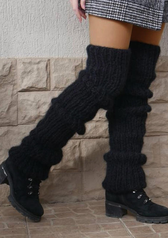 

Thigh-High Knitting Leg Warmers Socks, Black, SCM005511