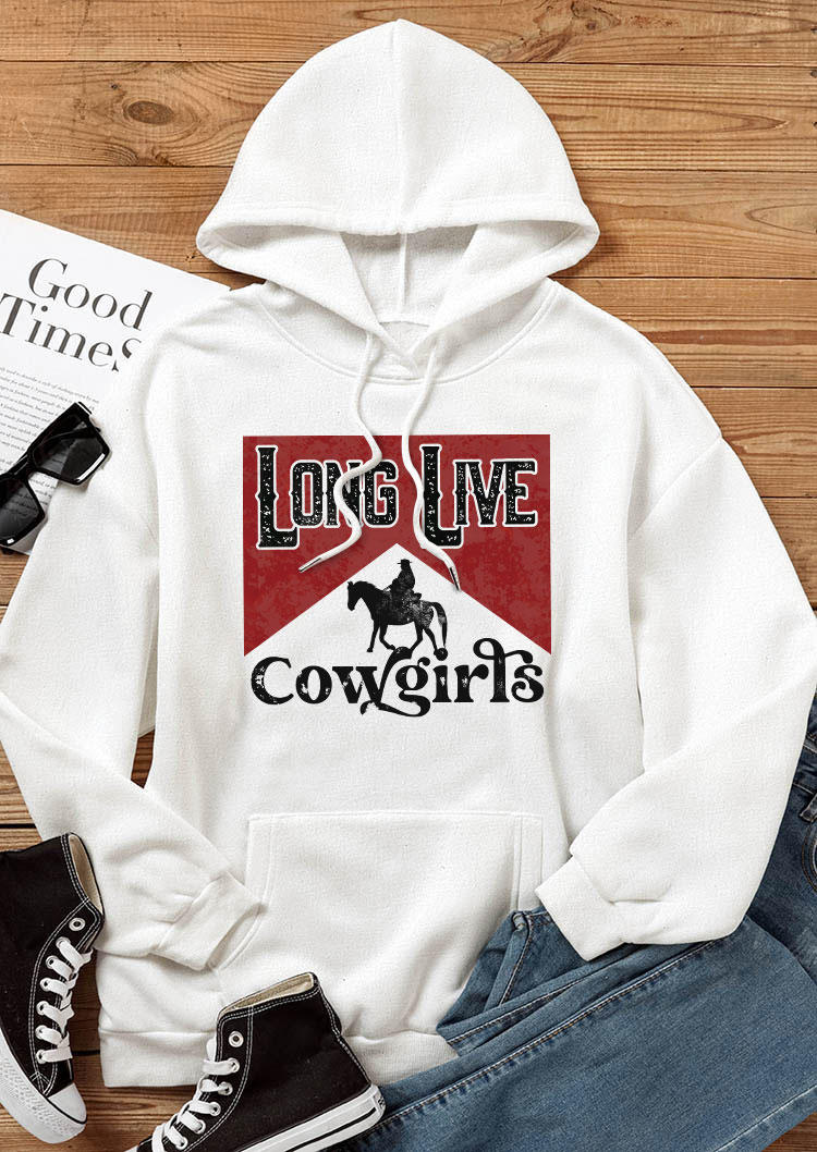 

Long Live Cowgirls Horse Kangaroo Pocket Hoodie - White, SCM005533