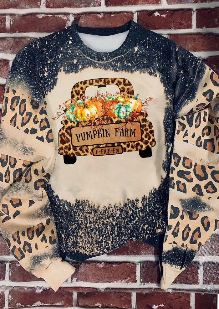 Pumpkin Farm Leopard Truck Bleached Sweatshirt