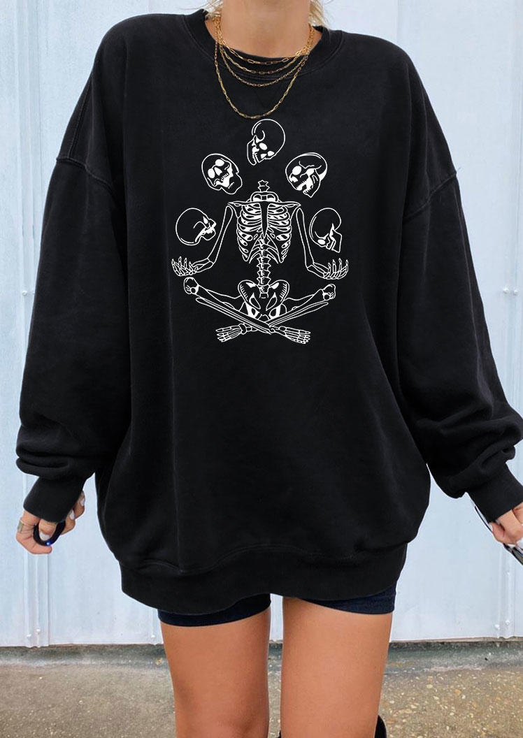 Halloween Skeleton Skull Pullover Sweatshirt - Black