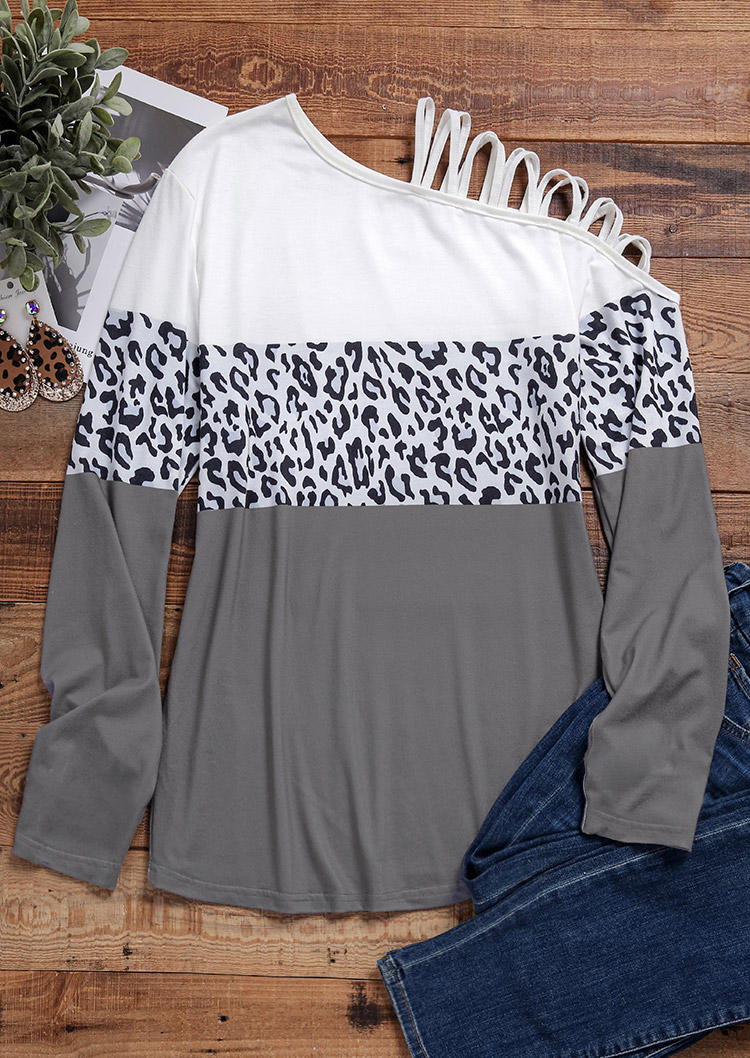 Leopard Criss-Cross One Sided Cold Shoulder Blouse