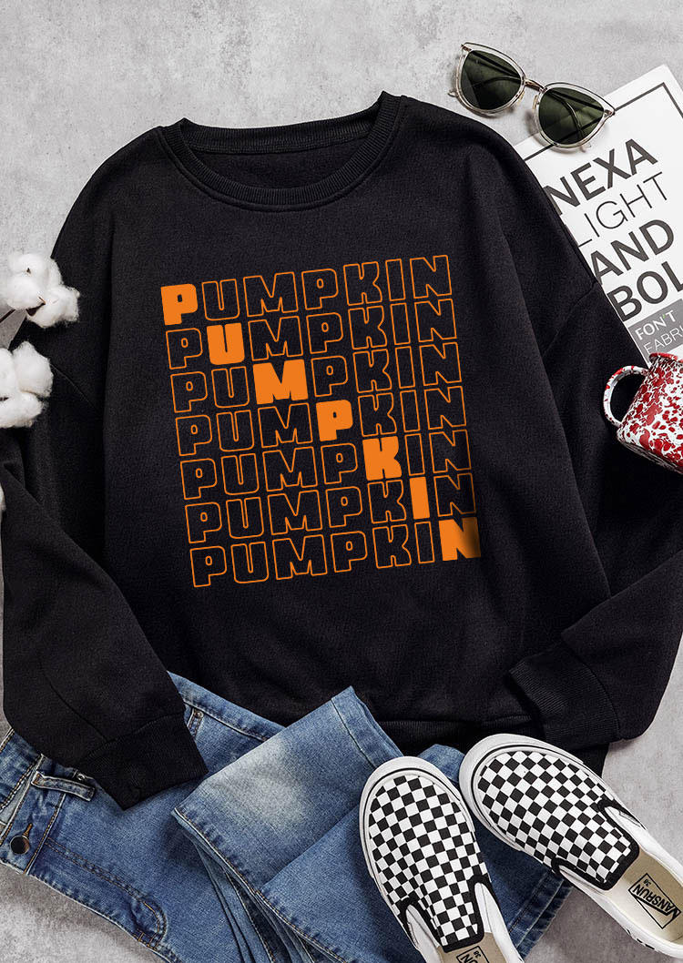 Pumpkin Long Sleeve O-Neck Sweatshirt - Black