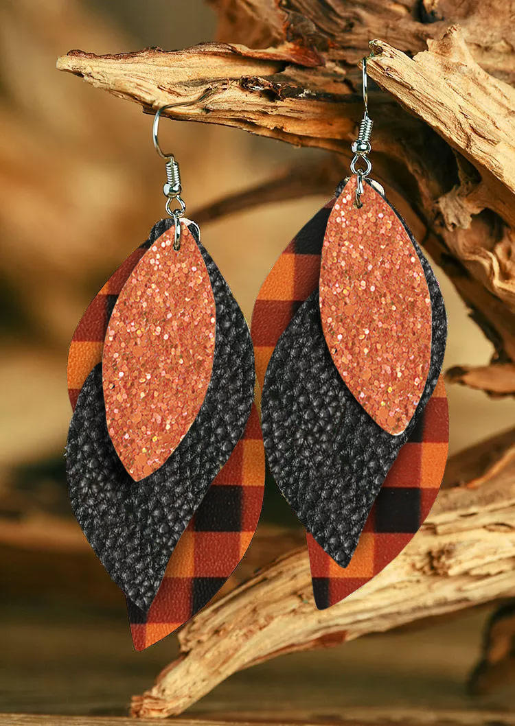 Glitter Plaid Multi-Layered Leather Earrings