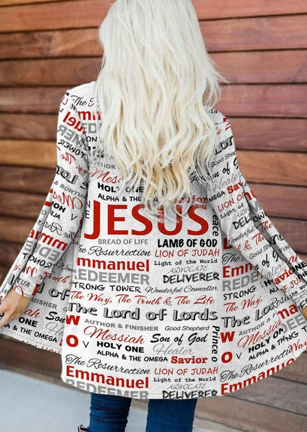 

Jesus Long Sleeve Open Front Cardigan - White, SCM005940