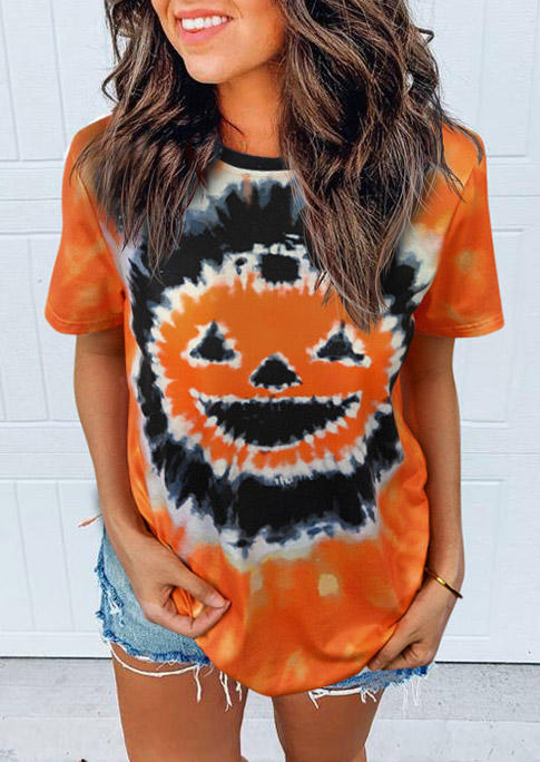 Pumpkin Face Tie Dye T-Shirt Tee