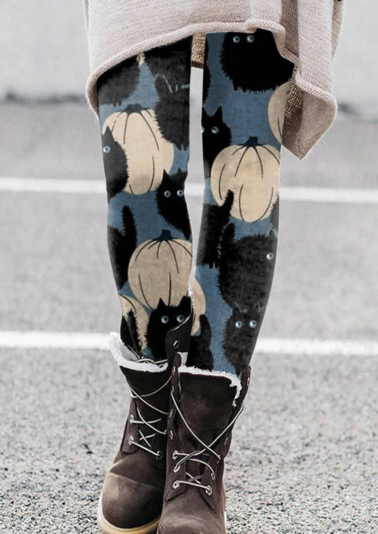 

Halloween Pumpkin Black Cat Leggings, Multicolor, SCM005654