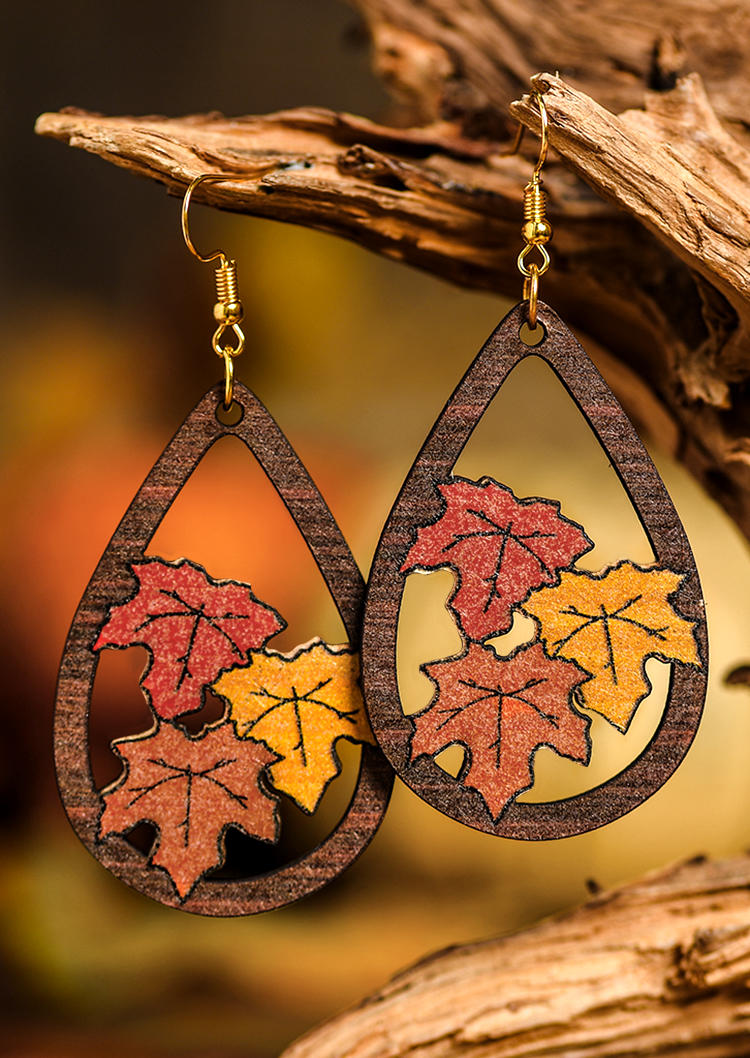 

Hollow Out Maple Leaf Water Drop Earrings, Multicolor, SCM005706