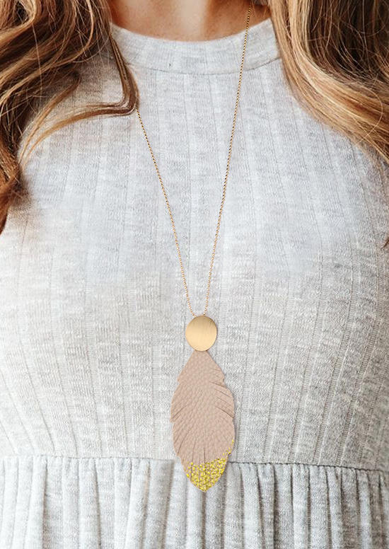 

Leopard Leaf Alloy Sweater Chain Necklace, Khaki, SCM005709