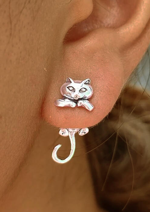 Vintage Cat Stud Alloy Earrings