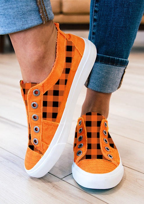 

Plaid Slip On Flat Sneakers - Orange, SCM005885