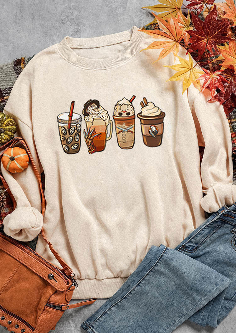 Halloween Drink O-Neck Long Sleeve Sweatshirt - Apricot