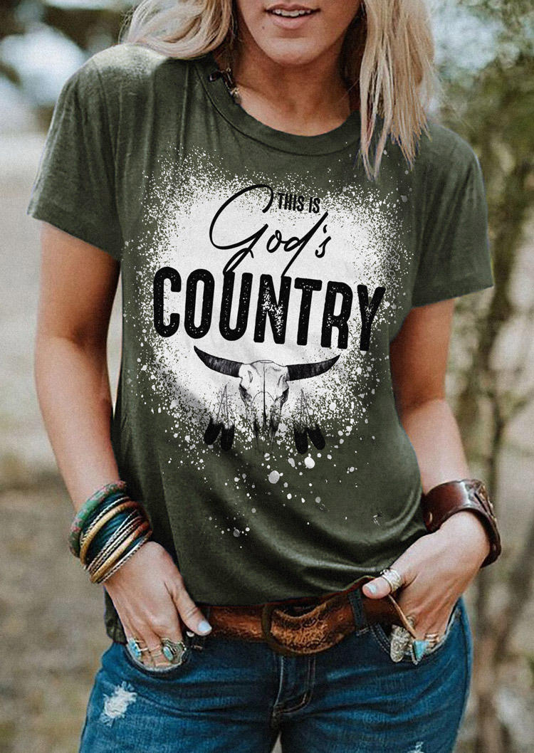 

This is God's Country Steer Skull Bleached T-Shirt Tee - Green, SCM005632
